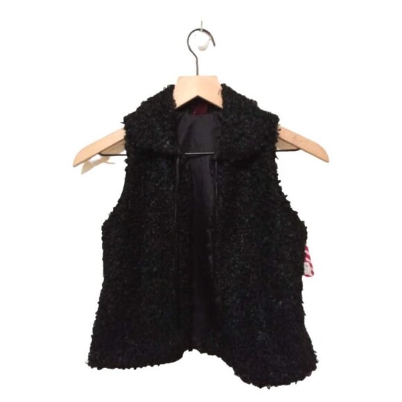 Simonetta NWT Black Collard Open Front Fuzzy Sleeveless Vest Sz 10 - Picture 1 of 5